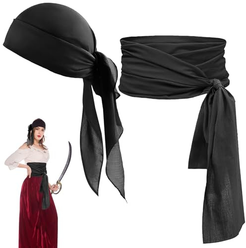 CHENBOOW Piraten Kostüm Zubehör Set,Piraten Schärpe,Mittelalter Piraten Kopftuch,Mittelalter Piratenkostüm Zubehör Set,Vintage Accessoires,für Halloween Party Cosplay Karneval
