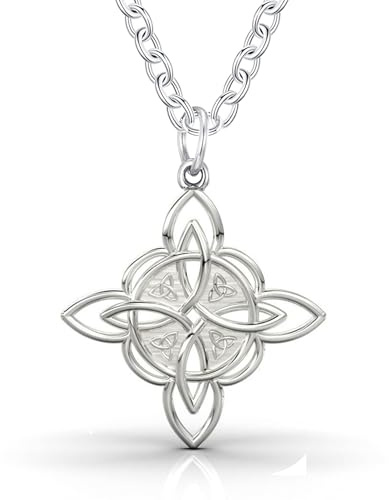 Only faith Collar con Nudo de bruja Celta, Acero Inoxidable 316L, Cadena largo 70 cm, amuleto Dije 32 mm, Hipoalergénico, Unisex para hombres y mujeres (Nudo de Bruja Plateado)