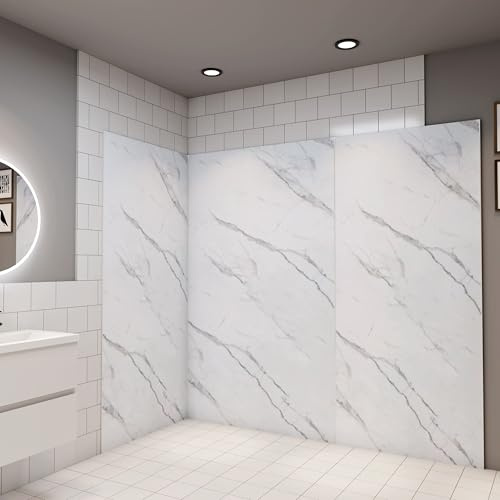 Pack de 3 Panneaux muraux de douche blanc effet marbre 100+100+100 x H.210cm Panneau mural salle de bain - Aluminium