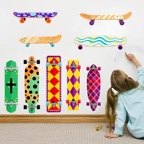 SUPERDANT Stickers Muraux Skateboard Vector Colorés Décalcomanies Skateboard 10 Styles Autocollant Mural Pour Chambres d'Enfants Adolescents Salon Décoration Intérieure