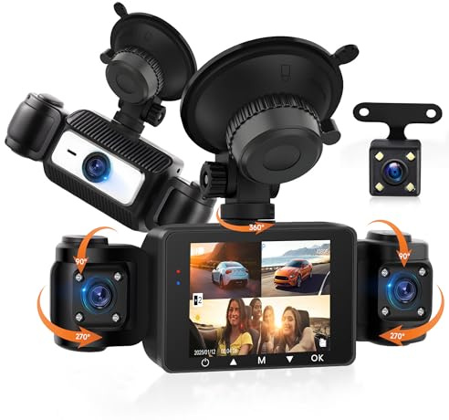 Rimoody 4 Canali 360° Dashcam Auto, 4 Telecamera HD 1080P Anteriore e Posteriore Sinistra Destra, 2.4 Pollici Schermo IPS Dash Cam con Visione Notturna IR/Loop video/24H Parcheggio Monitor/G-Sensore