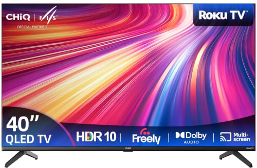 CHiQ 40 Inch Full HD QLED PRO Smart Roku TV | DCI-P3 90% Wide Colour, HDR10, Works with Alexa, DVB-T/T2, Dolby Audio, Frameless Design