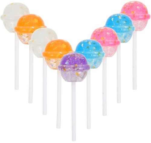 Mikinona Lot de 10 Sucettes Décoratives en Résine Pailletée Multicolores Accessoires Photo et Décoration DIY pour Goûter et Scène Sucettes de Canne à Sucre Réalistes et Solide