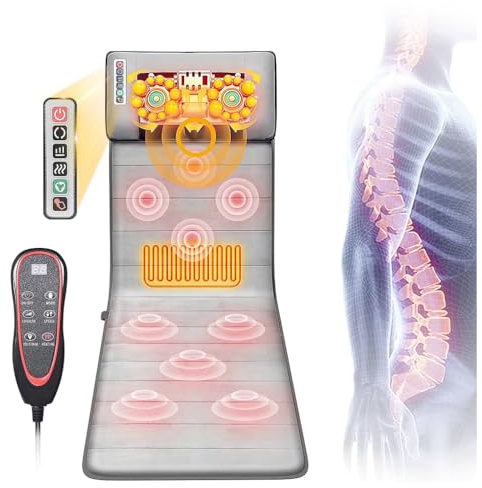 Colchón de Masaje Térmico con Vibración Cojin de Masaje Terapéutico con 10 Motores Vibrantes para Relajar Dolores Musculares, Dormirse