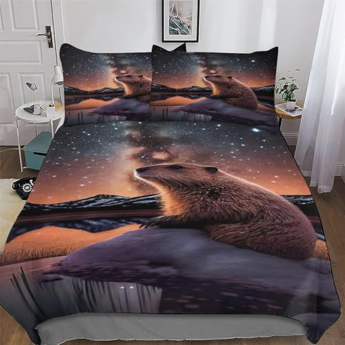 AASWDFR Beaver Duvet Cover Set Microfibre Soft Quilt Covers Easy Care Cover Bedding Sets with Pillowcase for Teen Adult Kids Single(135x200cm)