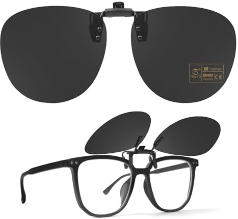 TEMSO Clip-on solglasögon flip up, polariserade anti-bländning clip-on glasögon för kvinnor och män, perfekt för körning, fiske resor, Svart katt.3, L 58*50MM