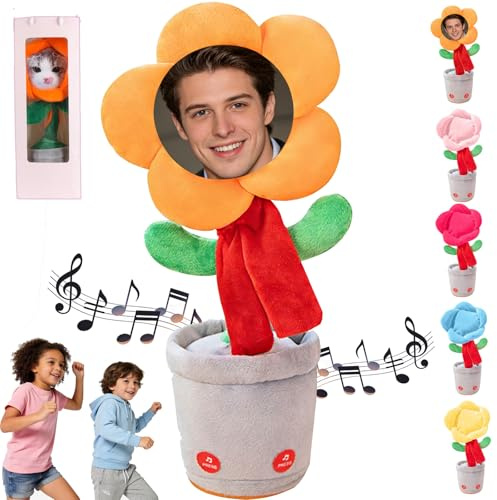 Generico Girasole Danzante Personalizzabile con Foto,per Bambini 1-12anni sole fiore Musicale giocattolo,Giocattolo Parlante che Ripete la Voce,Regalo Divertente Adulti(Versione batteria) (Orange-2)