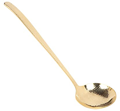 Cucharón de sopa pequeño de latón, mango largo, cuchara de sopa dorada, metal dorado, cucharones de metal pequeños para servir salsa, buffet, ensaladas de salsa (Cucharón)
