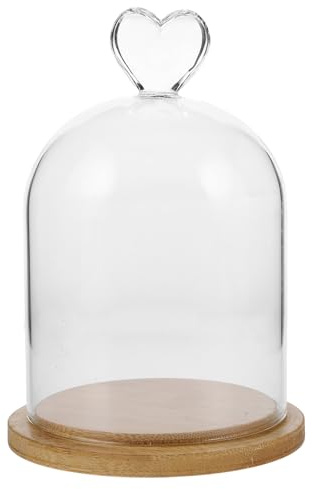 ifundom Cloche en Verre avec Base en Bois Transparent pour Décoration Maison, pour Exposer Bougies Parfumées et Plantes, Design Élégant et Romantique
