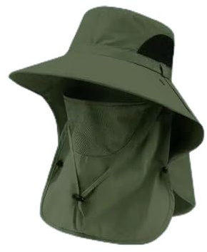 PureBowlic Herrsolhatt med brett brätte med ansiktsöverdrag, lätt andningsbar UV-skyddande keps för utomhusresor strand camping fiske, unisex casual sportiga huvudbonader (en storlek armégrön)