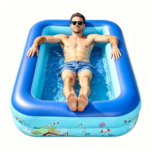 Inflatable Pool, 150x105x35cm Double Layers Large Rectangle Adult Paddling Pool, Paddling Pools With Leakproof Design, Pvc Family Oversized Marine Creature Reinforced, Family Paddling Pool (B)