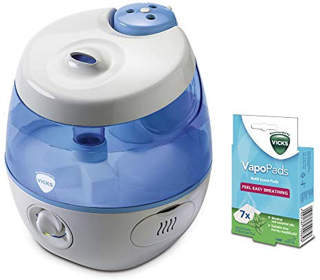 Vicks Sweet Dreams Cool Mist Humidifier with Image Projector and Rosemary Lavender Vapo Pads Refill Bundle