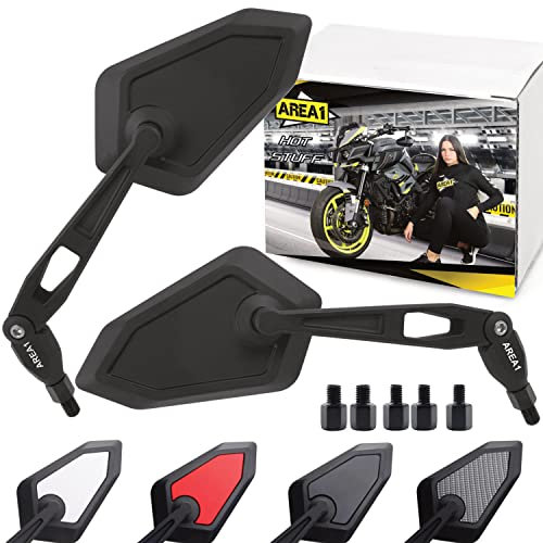 Area1 Rétroviseurs Moto Universel noir Retroviseur Latéral Homologué E, Certification CE (2xM10 Filetage à droite) compatible avec