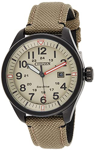 CITIZEN Orologio analogico al quarzo da uomo con cinturino in nylon AW5005-12X, cachi, Bracciale