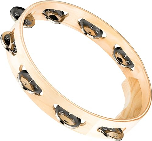 Meinl Percussion Artisan Wood Tambourine - 1-reihiges Tamburin - Durchmesser 10 Zoll - Esche / Stahl, Natur (AE-ATA1S) | Tamburin mit 1 Reihe Jingles, mit ergonomischem Griff, Durchmesser 10 Zoll, Weißesche und Stahl