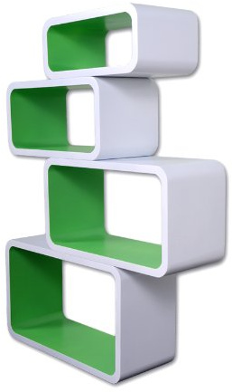 Cube Verstärkte Vielen Farben MDF Retro Design 4er Set Regal Regale Wandregal Deko Würfel CD DVD Lounge LO01 (Weiß/Grün)
