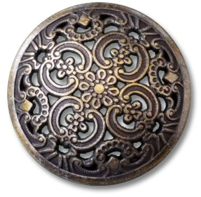 6er Set traumhaft schöne leicht gewölbte altmessingfb. Metall Ösen Knöpfe mit Durchbruch Muster/altmessingfarben, geschwärzt/Metallknöpfe/Ø ca. 30mm