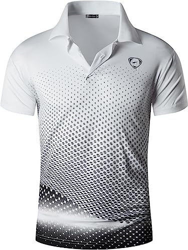 Jeansian Herren-Poloshirt, kurzärmelig, Sport-Poloshirt, Tops, Poloshirt, Golf, Tennis, Pickleball, LSL195_Whiteblack_L