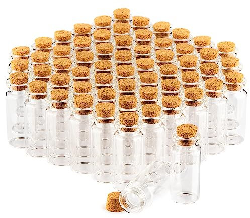 com-four® 60 vasetti di spezie da 10 ml con tappo in sughero, set di mini bottiglie di vetro, set di bicchieri regalo, conservazione di oli, spezie, erbe o tè (060 pezzi)