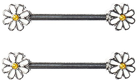 BODYA paire mignon double émail Spring Daisy Flower mamelon Barbell anneau piercing barre en acier inoxydable 14g piercing téton