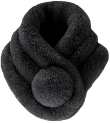 EQLEF® Écharpe en Fausse Fourrure Noire écharpes en Fausse Fourrure col en Hiver écharpe Collier Chaud avec Balle Souple pour Les Femmes (Noir)