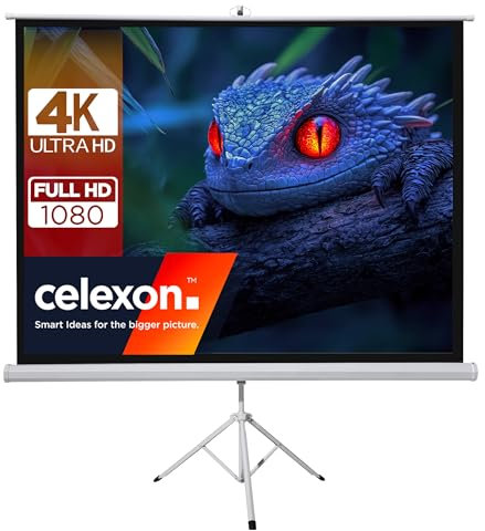 celexon Basic Stativ-Leinwand 120 | 220x220 cm 1:1 | Mobile transportable 4K, Full-HD Leinwand | Beamerleinwand mit Stativ für Heimkino- und Büropräsentationen | Blitzschneller Aufbau in 3 Schritten