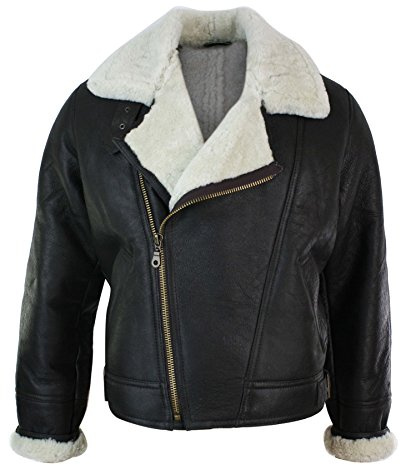 UCF Herren Lederjacke 100% Echtleder Schaffell Braun Creme Quer Reißverschluss Piloten Stil Schafsleder Jacke