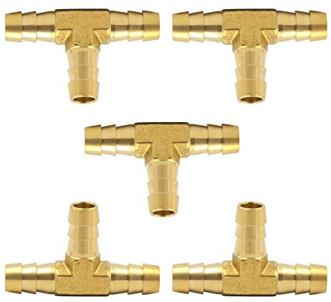 Brass Hose Barb Tee 1/4 x 1/4x 1/4 Barbed T -Fitting 3 Ways Air Hose Fittings Pack of 5