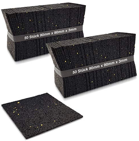 My Plast - Almohadillas de goma granulada para terrazas (3 mm, 90 x 90 mm, 100 unidades), color negro