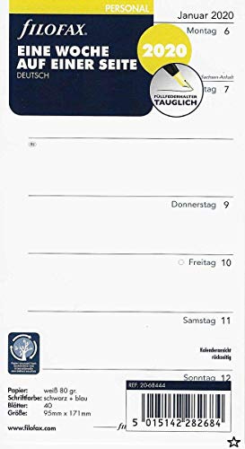 Filofax kalenderinlägg personlig 1 vecka på 1 sida (tyska) 2020