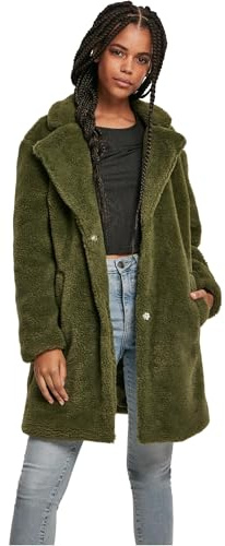Urban Classics Vinterjacka för kvinnor, överdimensionerad sherpa-kappa, jacka med krok och ögla, storlek XS till 5XL, Grön (Olive 00176), S