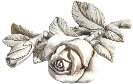 3 Pagen® Grabschmuck Rose – Gedenkstein in Rosenform – stilvolle und Zeitlose Grab-Dekoration – Robustes Material ideal für den Einsatz im Außenbereich – Rosendesign - beige