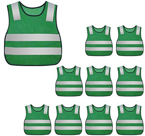 AIEOE Giubbotti di sicurezza per bambini giubbotto di sicurezza ad alta visibilità giubbotti riflettenti a 360 gradi per ragazzi ragazze auto bicicletta jogging, verde, 10 pezzi, Taglia Unica