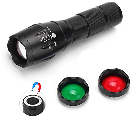 WESLITE Mehrfarbige Taschenlampe mit Rot Grün Weiß Filter, 1000 Lumens Rot Grün Weiß LED Taschenlampe mit Farbwechsel Zoombare Signallampe mit Magnet Outdoor Nachtsicht Taschenlampe(3 Farben)