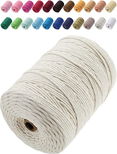 GOHOF Cotton Macrame Cord 3mm x 200m Natural Colored Macrame Supplies, Soft Craft Cotton Rope for Plant Hanger Wall Hanger Dreamcatcher (Beige)