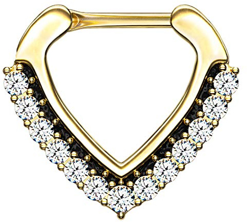 Taffstyle Piercing Ring Segmentring Clicker Scharnier Septum Tragus Helix Ohr Nase Nasenring Nasenpiercing Dünn mit Dreieck V-Form Strass Kristall Gold