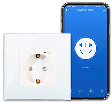 CNBINGO WLAN Schuko Steckdose Unterputz, 16 A Glas Smart Steckdose Schwarz | Arbeit mit Alexa(Echo, Echo Dot), Google Assistant, APP Steuerung, Nur 2.4 GHz WiFi, 1 Fach
