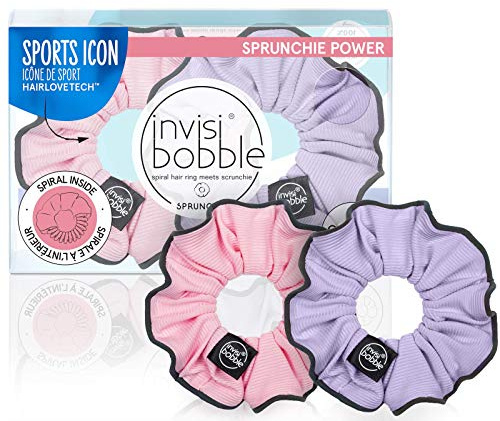 Invisibobble Sprunchie Spirale Haarring - Donut Run mit Schere - Athleisure Duo - Scrunchie Stylisches Armband, starke elastische Griffspule | Sanft für dickes Haar - mit nachtreflektierendem Rand
