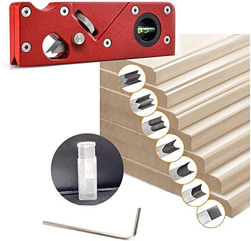 Holzbearbeitungskanten-Eckenhobel Fasenhobel Holzbearbeitungskanten-Eckenabflachungswerkzeug mit Hilfssucher DIY-Handwerkzeug (Anfasen + 7 Schneidköpfe) (Rot)