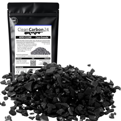 Clean Carbon 24 AERO-CLEAN carbón activo granulado de coco 4×6 Mesh / 3,4–4,8 mm para filtros de aire y olores, 2,5 l | 1,25 kg