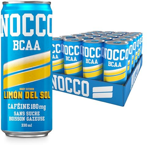 NOCCO Boisson énergissante goût citron 180 mg caféine 24x330ml Boissons énergétiques, Sans Sucre BCAA (Limon Del Sol)