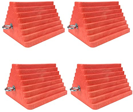 HOXWELL Premium 4 pcs Heavy Duty Wheel Tire Chocks, Vehicle Chocks with Eyebolt for Travel Trailers, Camper, Truck, Car and ATV 4 Pack, Orange