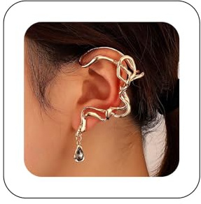 Inateannal Gold Ear Cuff Pendiente Irregular Lágrima Cuelga Punk Ear Wrap Crawler Pendiente Personalidad Clip de oreja no perforado Joyas para mujeres Niñas