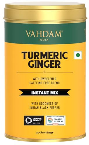 VAHDAM Turmeric Ginger Latte Mix (100g, 40 Cups) | Caffeine-Free Golden Milk Powder with Turmeric & Ginger | 100% Natural | Brew Hot, Iced, or as a Latte