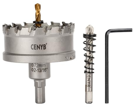 CENYB 2-13/16 (72mm) Tungsten Carbide Tipped Hole Saw with 2Pcs Titanium-Plated Pilot Drill Bits for Hard Metal,Stainless Steel,Iron,Aluminum Alloy,Wood and Plastic
