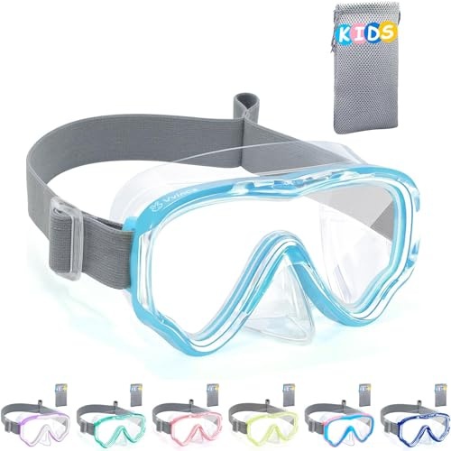 Vvinca Kids-Goggles with Nose Cover, Diving Mask Elastic Fabric Strap Anti Fog Anti Shattered Lens for Kids Swim Goggles 3-14