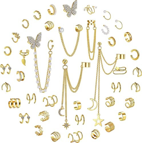 Diamday 42 Stück Ear Cuff Ohrringe Wrap Ohrringe für Damen Verstellbare Kettenohrringe Fake Helix Ohrringe Clip On Wrap Ohrringe Manschette Ohrclipr Ohrklemme Dangle Ohrring Set Gold
