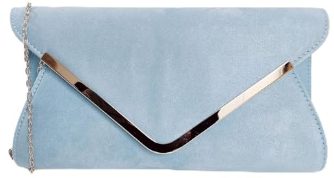 fi9® Clutch aus Wildleder, einfarbig, für Hochzeit, Abendveranstaltung, Party, Handtasche, Soft Blue / Serenity, medium
