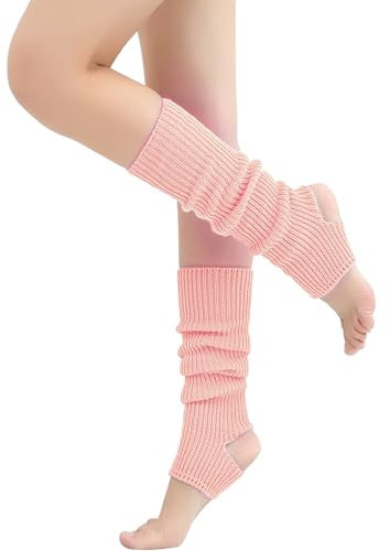 Nanxson Damen Stulpen Gothic Punk Gerippte Gestrickte Beinlinge Harajuku Beinwärmer für Party Sport Freizeitsocken (Rosa)