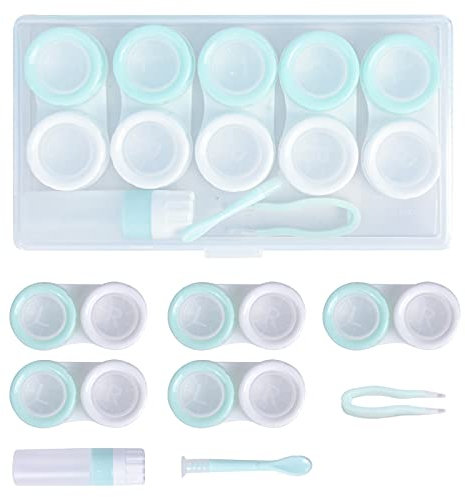 xianynow 5 Stück Kontaktlinsen Aufbewahrung Tragbarer Kontaktlinsenbehälter Kontaklinsenbehälter Reise-Set Reise Kontaktlinsen Zubehör Etui mit Pinzette Kontaktlinsenlösung und Stock Tragen
